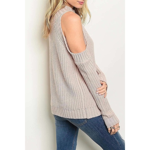 Light Pink Cold Shoulder Knit Sweater - Picture 2 of 3